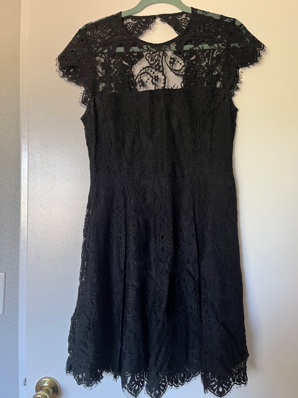 BB Dakota Black Lace Midi Dress with Sheer Yoke